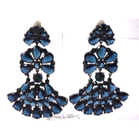 Neiman Marcus Lee Angel Midnight Crystal hemitate Statement Earrings NWT 119 - Picture 1 of 8